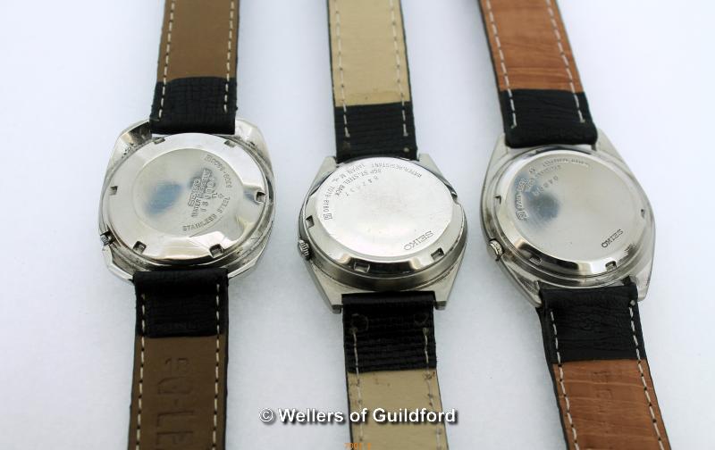 *Three Seiko watches with black leather straps (Lot subject to VAT) - Image 3 of 3