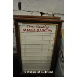 A pair of mahogany framed display boards for Mecca Dancing, 78 x 54cm.