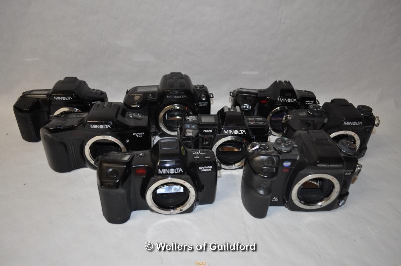 Eight Minolta camera bodies, Models include: Maxxum 5xi; Dynax 800si; Dynax 7000i (x2); 7000;
