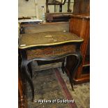 A Boulle work table of serpenitine form, hinged lid revealing lift-out tray, the brass lock