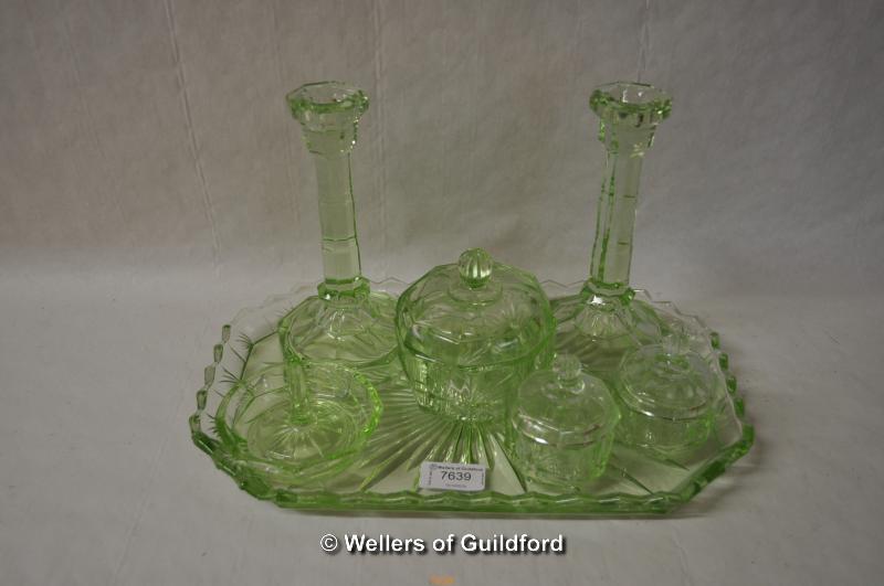 *Art Deco style Uranium green glass dressing table set (Lot subject to VAT)