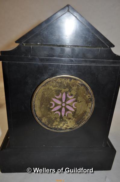 *Black marble mantle clock, decorated with columns to flanks (Lot subject to VAT) - Image 2 of 3