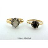 x1 9ct Yellow Gold Sapphie Diamond Cluster Ring, Size L,Full Hallmark, x1 9ct Yellow Gold Opal and