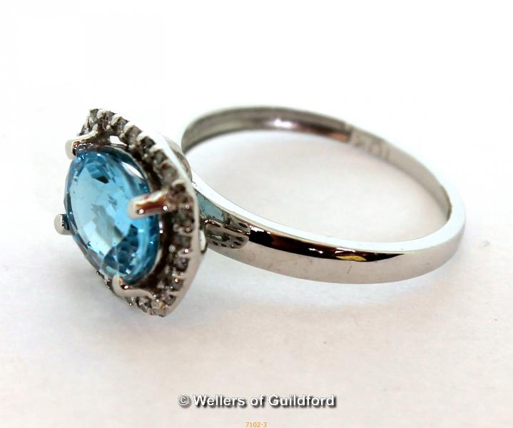 *2ct oval blue topaz and natural diamond Halo ring, 10K white gold (Lot subject to VAT) - Image 3 of 3