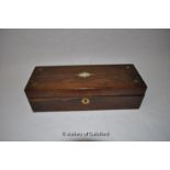 *Slender mahogany box, mother of pearl and brass inaly to top (Lot subject to VAT)