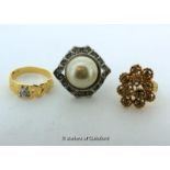 *Three Cocktail Rings, costume Jewellery size L ,Z, O,25.1g (Lot subject to VAT)