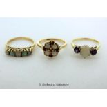 x3 9ct Yellow Gold Opal Rings, 6.8g, Full Hallmark.Size M-N