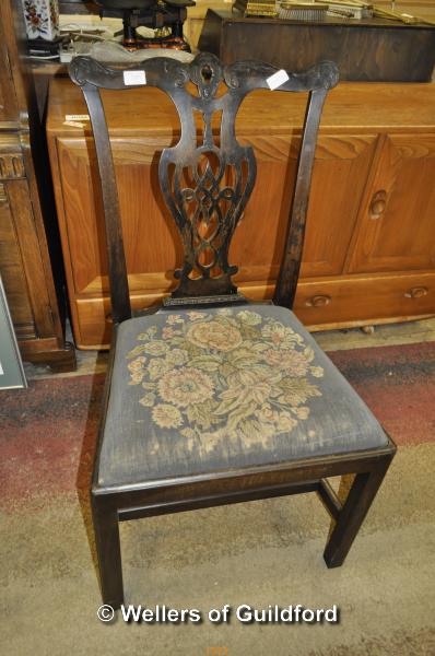 A Chippendale style mahogany single chair with drop in seat and chamfered square legs.