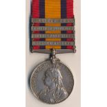 Queens South Africa Medal, four clasps, Tugela Heights, Orange Free State, Relief of Ladysmith and