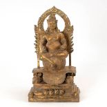 Buddha auf einer Kugel sitzend. Messing, Südostasien. Ungewöhnliche Figurenkomposition: Auf einem