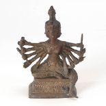 Avalokitheshvara - Bronzefigur. Im lockeren Sitz auf rechteckigem Lotosthron sitzende, fünfköpfige