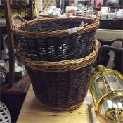 A pair of wicker baskets.