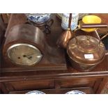 A copper kettle, clock, funnel etc.