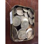 A tin containing old Crowns and other coins etc.