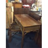 A cane two drawer dressing table together with mat