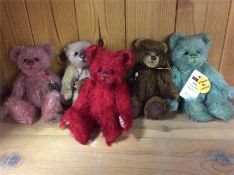 Charlie Bears: A group of five miniature teddy bea