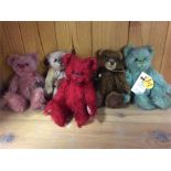 Charlie Bears: A group of five miniature teddy bea