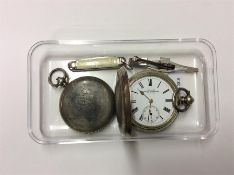 An English silver full hunter pocket watch togethe