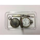 An English silver full hunter pocket watch togethe