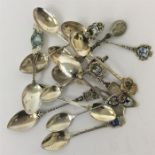 A collection of Continental silver souvenir spoons