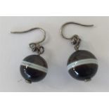 A pair of banded agate drop earrings with silver l