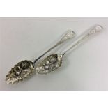 A pair of Georgian berry spoons, the bowls decorat