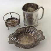 A small engraved christening cup together with a b