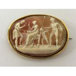 A good oval gold framed shell cameo depicting Vulc