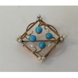 A 15 carat square turquoise and pearl pendant / br