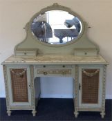 A good French painted dressing chest with cane wor