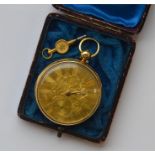 A heavy 18 carat English pocket watch with gilt di