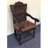 A good Antique oak hall chair with parquetry decor