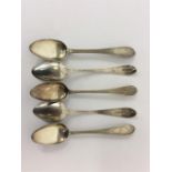 IRISH: A group of five bright cut spoons. Various