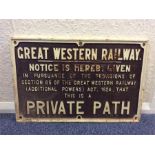 A Great Western Railway "Private Path" cast iron s