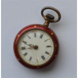 A lady's enamelled fob watch with white dial and b