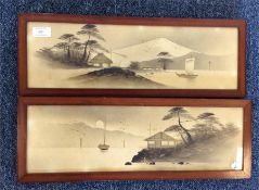A pair of Continental lake scenes depicting boats.