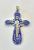 A small enamelled Russian cross with loop top. Mar