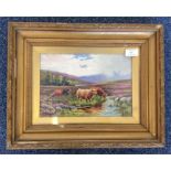 RENNIE: A gilt framed oil on canvas of cattle by a