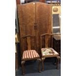 A good quality burr walnut single wardrobe togethe