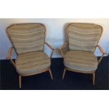 ERCOL: A pair of slat back armchairs. Est. £60 - £