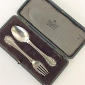 Georg Jensen: A good cased christening spoon and f