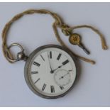 A gent's silver open faced pocket watch with white