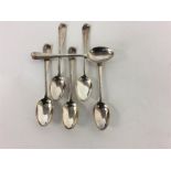 A set of six silver rat tail coffee spoons. London