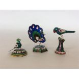 A group of three Indian enamelled birds of floral