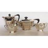 A plated Art Deco four piece tea service on pedest