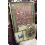 An old Oriental tapestry together with framed and