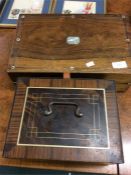 A rosewood writing slope together with a miniature