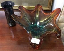 A stylish moulded glass bowl together with a vase.