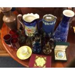 A Wedgwood jug, studio glass, Derby china etc.