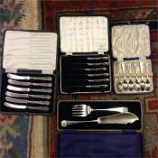 Sets of silver handled knives etc.